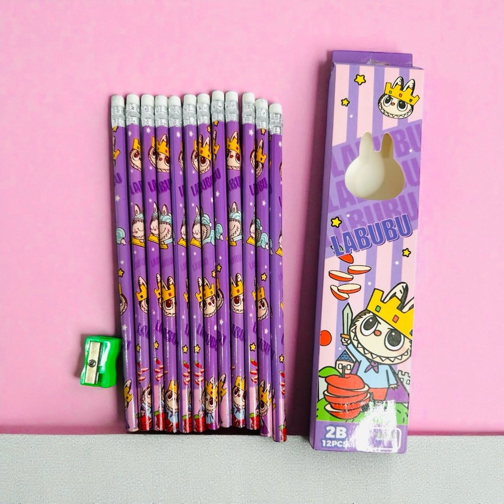 LABUBU Purple Pencil Set includes 12 "2B" Pencil & Sharpener - Picture 1 of 5